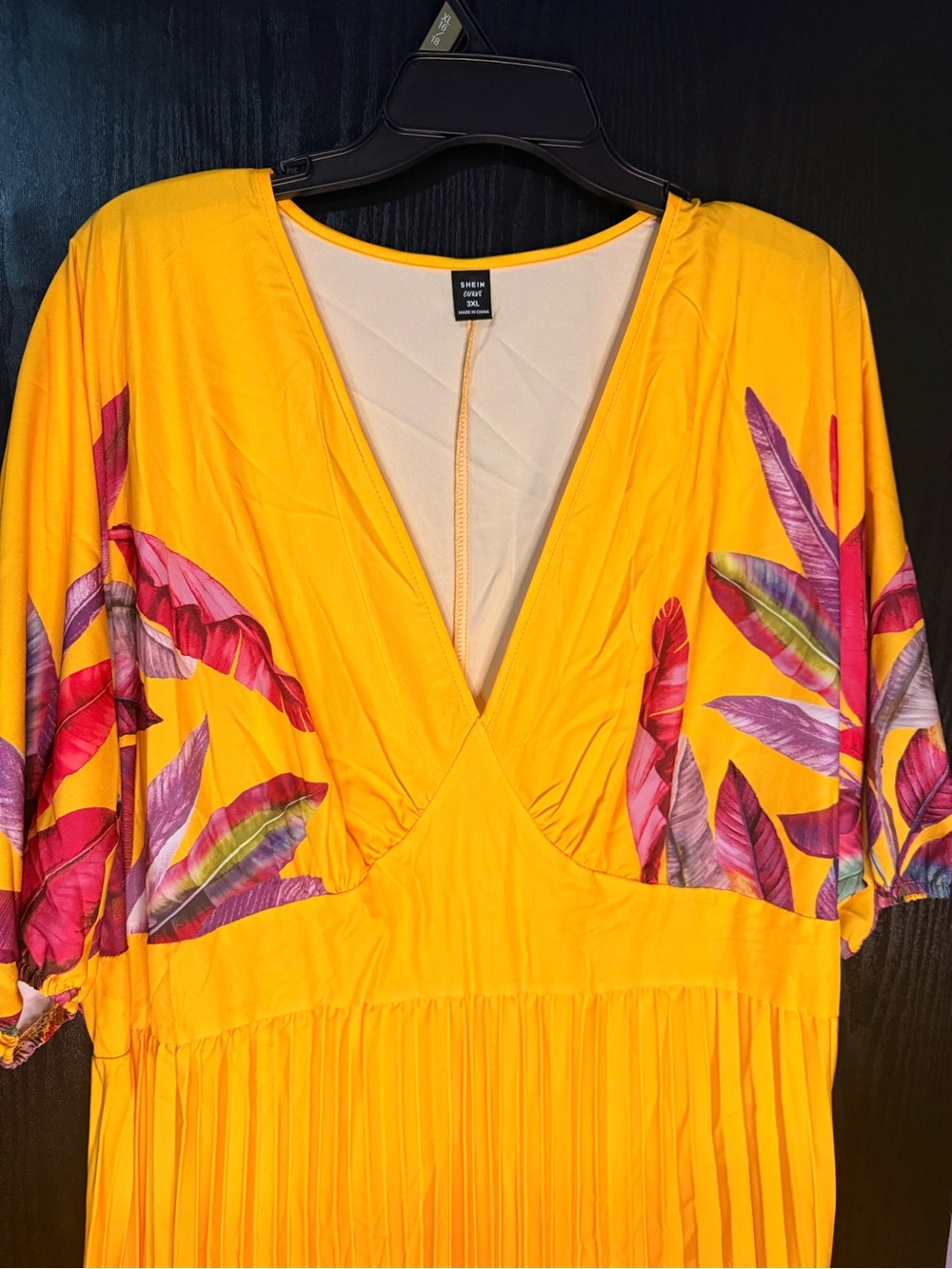 SHEIN Yellow Trim Flowered Dress